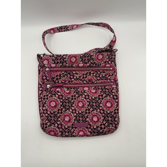 Vera Bradley Iconic Triple Zip Hipster Crossbody Bag Purse Raspberry Medallion - Picture 1 of 16